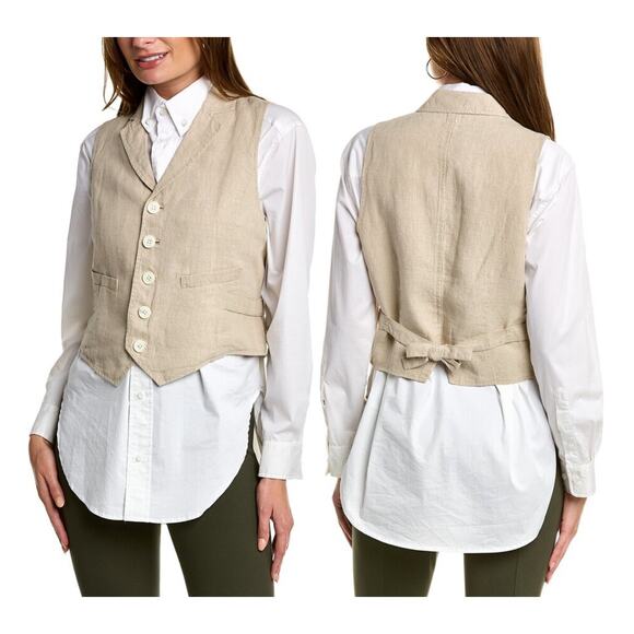 Alex Mill Mathilde Flax Linen Blend Button Front Tie Back Vest - M - Picture 1 of 7